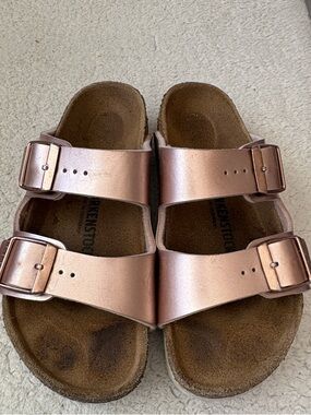 Birkenstock Kids Arizona Metallic Rose Gold Dual-Strap Sandals
